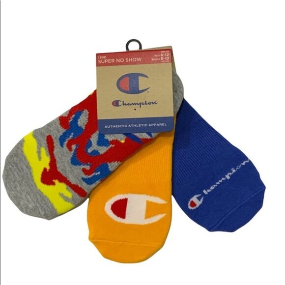 Champion Men's Multi Logo Super No Show Socks 3-Pack Shoe Size 6-12  Multi Color - Picture 2 of 14